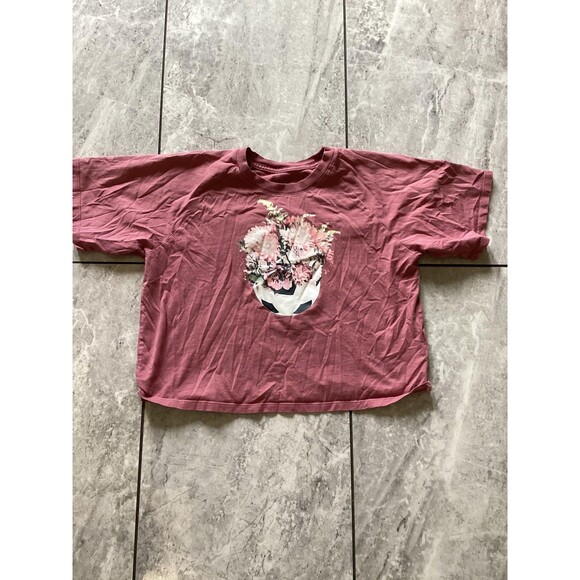 Adidas Shirt Youth Medium 10/12 Pink Crop Soccer Floral Graphic Short Sleeve - Picture 2 of 7